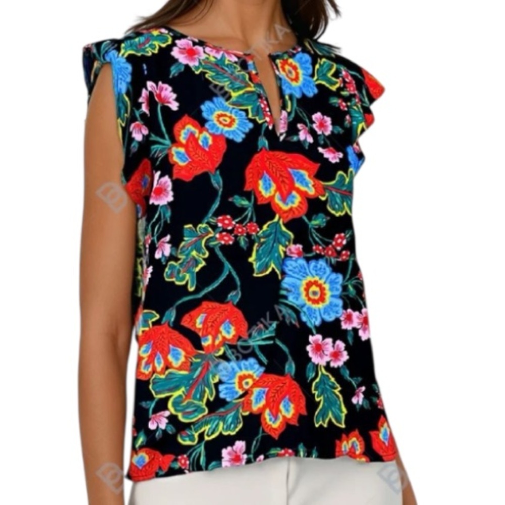 Ann Taylor Factory Blouse Floral Print  Flutter Sleeve Size XS